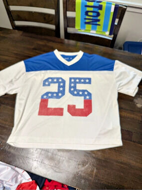 Hollister Baggy Crop Jersey Color Block Blue & White XL